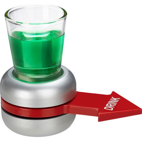 Relaxdays Jeu à boire Spin the shot, rotatif, flèche rouge, 2 cl verre à shot, Activité de soirée amusante, gris (1/5)