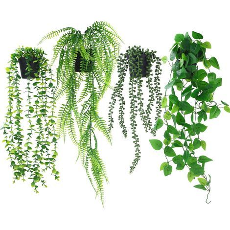 4 x Artificial Hanging Plant, Hanging Plant with Pots, Fake Falling Plant Artificial Plants Indoor, Vine Falling Plants for Wedding Party, Garden, Balcony or Wall Decoration (1/5)
