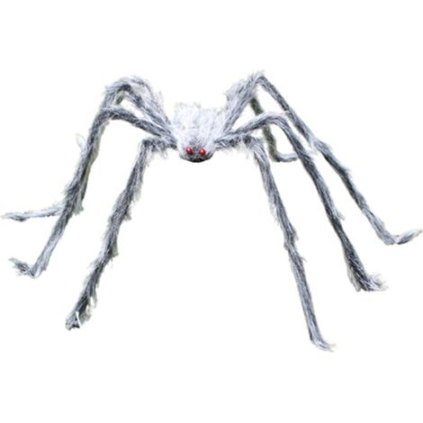 Araignée géante Halloween 125 cm – Grande araignée artificielle poilue – Décoration extérieure pour fête, maison hantée et Halloween – Gris (1/5)