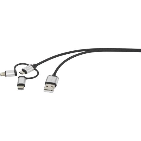 Renkforce Apple iPad/iPhone/iPod, USB 2.0 [1x USB 2.0 type A mâle - 1x USB 2.0 mâle Micro-B, Dock mâle Lightning, USB-C® mâle] 1.50 m gris foncé X845071