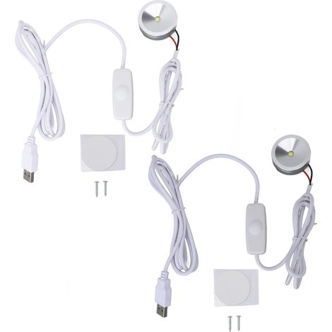 Ortviai Projecteur LED mini réglable 5 V USB, 2 pièces, intensité continue, câble 2 m, pour vitrines et meubles (1/5)