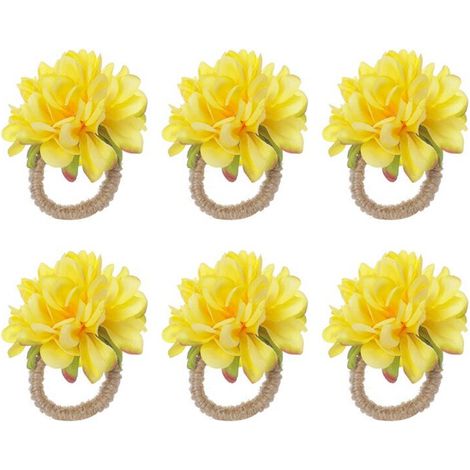 Anillos para servilletas con cuentas, anillos para servilletas rústicos con forma de rosa, servilletero con forma de flor para decoración de mesa amarilla