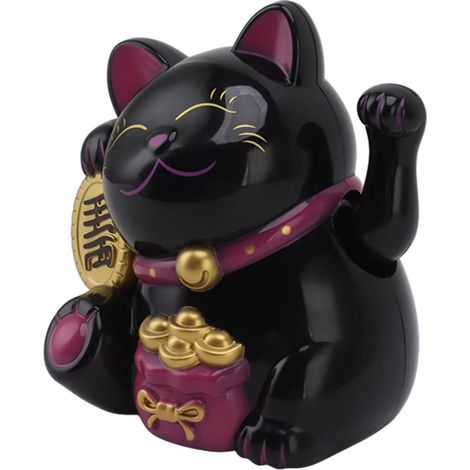 14 cm große, bewegliche schwarze Glückskätzchen-Figur mit beweglicher Pfote, niedliche Plastikkatze zur Dekoration von Transportboxen, MLY11020-5 (1/5)