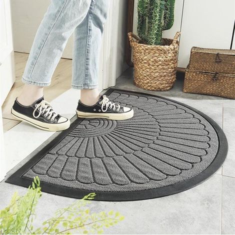 Paillasson anti-dérapant demi-rond - Tapis d'entrée - Gris clair - 60 x 90 cm - Tapis marche à sec (1/5)