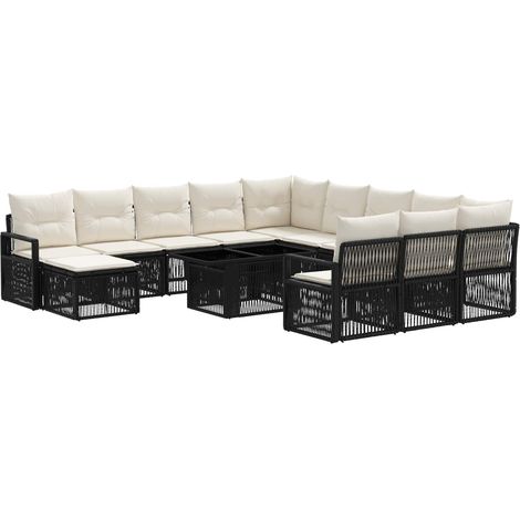 Conjunto de sofás de jardín 13 uds. Negro y Blanco Crema vidaXL (1/5)