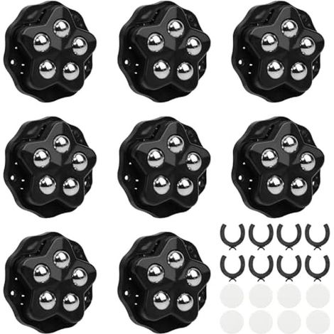 Lot de 8 roulettes sphériques autocollantes pour meubles - Petites roulettes plates universelles à 360° - Roulettes pivotantes - Pour charges lourdes - Avec 5 billes en acier - Mini roulettes pour (1/5)