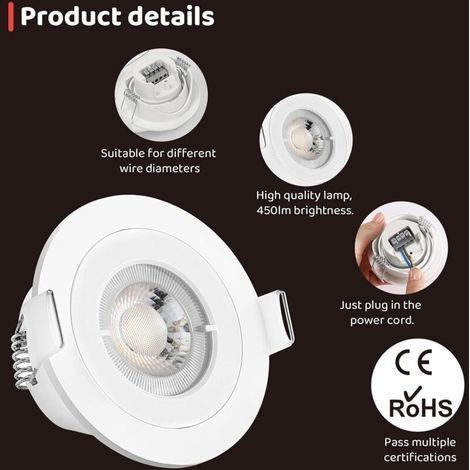 6er-Set extraflache LED-Einbaustrahler, IP65 wasserdicht, OReiN 4,5 W Deckeneinbaustrahler, warmweißes 3000K LED-Beleuchtung für Bad, Wohnzimmer, Flur, Büro, Weiß (1/4)