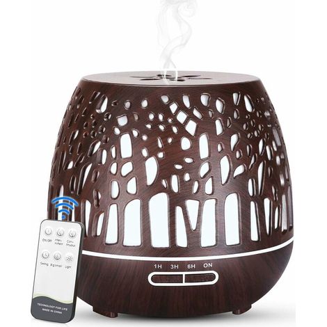 Essential Oil Diffuser 400ml BPA Free Ultrasonic Humidifier Remote Control Variable Color LED Light 3 Timers for Home/Yoga/Office/SPA - Dark Wood (1/5)