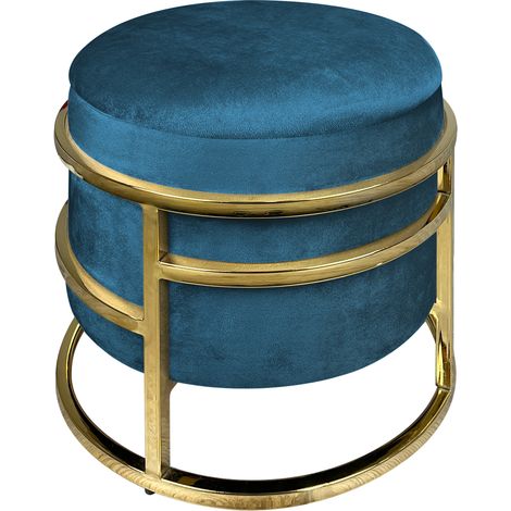 Pouf Contenitore Poggiapiedi Velluto Con Struttura Circolare Cromata Oro Elegante Imbottito Sgabello Per Toeletta Mobile Trucco Ottomano Ingresso Camera Da Letto Soggiorno Salotto Rotondo Petrolio (1/5)