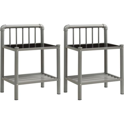 Maison Exclusive - Comodini 2 pz Grigio e Nero in Metallo e Vetro