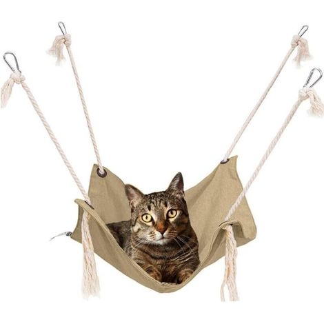 Hamac pour chat - Respirant - Lit suspendu pour chat avec mousquetons en métal et pompons - Hamac suspendu pour cage (1/5)