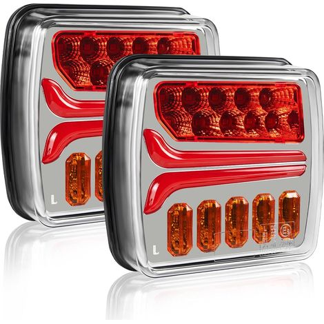 2 Pièces 12/24V LED Feux Arrière de Remorque avec étanche, Feu de Position de Frein Clignotant Dynamique éclairage de Plaque D'immatriculation pour Camping-car Caravane Van Camion (1/5)