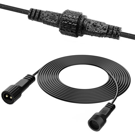 Câble Rallonge 5M 2 Pôles IP65 Étanche pour Guirlandes Extérieures Noël Jardin G40 Connexion Sécurisée Noir