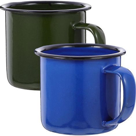 Lot de 2 tasses à eau émaillées style vintage, tasses à café/tasses à lait pour la maison-6.5X6.5X6CM-Red (1/4)