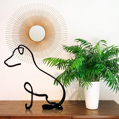Statue Minimaliste de Chien de Ligne Unique, Ornements Artistiques Modernes pour Salon, Sculpture en Fer, Set de 6 Styles (Chihuahua, Bouledogue Français, Labrador, Jack Russell, Teckel, Poméranie) (1/5)