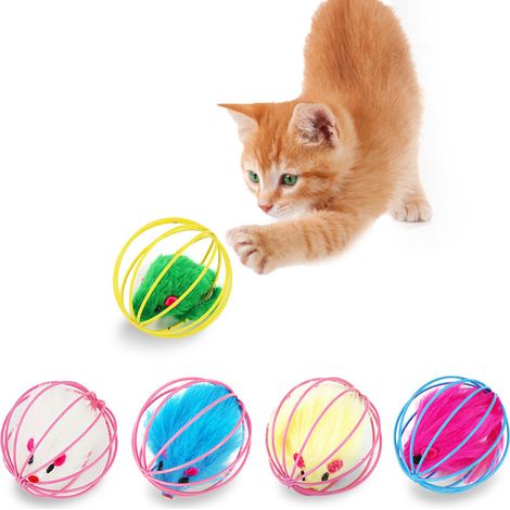 Chat chaton jouet interactif Rolling Cat ball jouet cage à l'intérieur de la plume de souris jeu jouet 1pc (couleur aléatoire) (1/5)