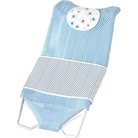 Support de bain pour bébé universel à hauteur réglable, confortable et stable, avec coussin et tapis antidérapant, pour la maison et les voyages. Bleu. (1/2)