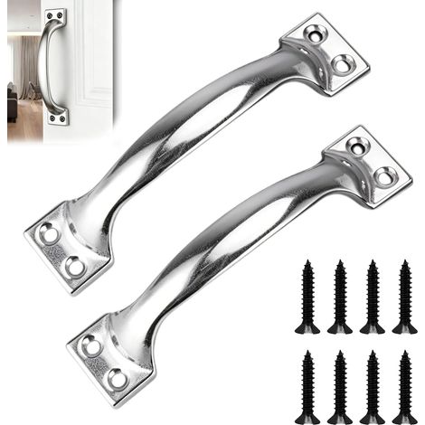 Lot de 2 Poignées de Porte 143 mm en Fonte avec 8 Vis, Poignée de Tirage Grise pour Portillon en Bois, Abri de Jardin, Placard et Meuble, Utilisation Intérieur et Extérieur (1/5)