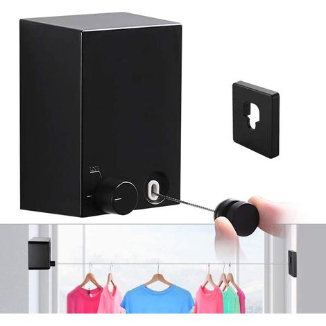 Fil à linge rétractable - Câble en acier inoxydable 304 - Montage mural sans perçage ou avec vis - Longueur maximale 4,2 m - Charge 20 kg - 1 pièce (1/5)