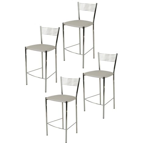 Tommychairs - Set 4 tabourets ELEGANCE pour cuisine, bar et salle à manger, robuste structure en acier chromé et assise rembourrée et revêtue en cuir artificiel couleur gris clair