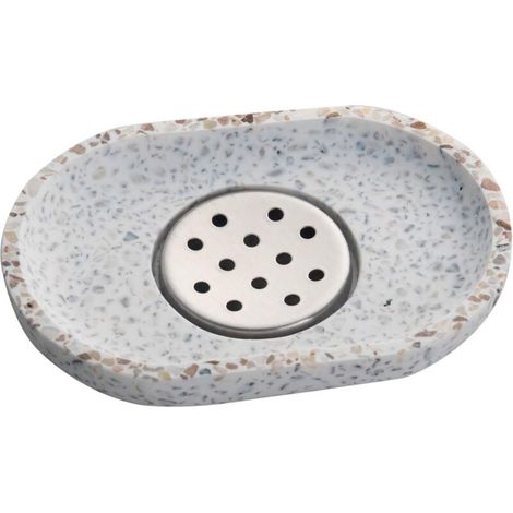Porte-savon en terrazzo avec plateau d'égouttement en acier inoxydable Porte-savon Porte-savon pour salle de bain et cuisine-Fei Yu (1/5)