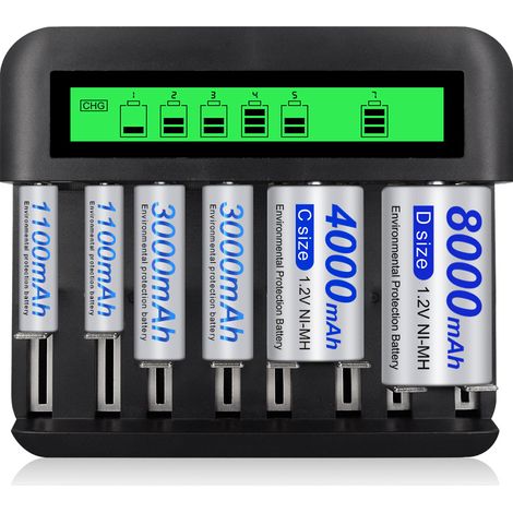Chargeur de batterie - 8 emplacements - Écran LCD - Port USB - Piles rechargeables AA/AAA (1/5)