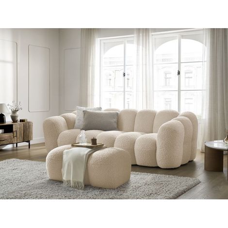 BOBOCHIC - Canapé droit fixe 3 places HIPPOLYTE avec pouf   Beige (1/5)