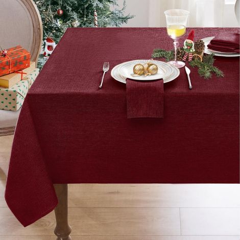 Abwaschbare Tischdecke Weihnachten 140x240 cm, rot, Leinenoptik, wasserabweisend