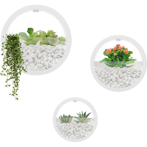 Lot de 3 Pots de Fleurs Suspendus, Décoration Murale Salon Intérieur, Conteneur de Plantes, Vase rond mural pour plantes succulentes, aux plantes artificielles et fleurs (Blanc) (1/5)