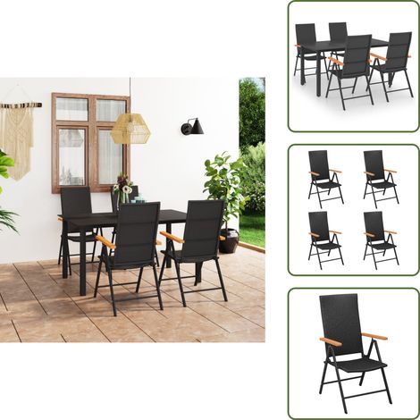 5-tlg. Garten-Essgruppe Schwarz und Braun - Gartensessel - Gartentisch - Rattan Gartenmöbel - Outdoor Möbel - Gartenmöbel Set (1/5)