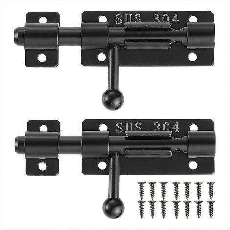 Zylindertürschloss mit Vorhängeschlossloch, Schiebeschloss aus Edelstahl 304, 10 cm (4 Zoll), mattschwarz, 2er-Pack (1/5)