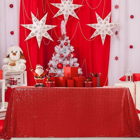 Nahtlose, rote Paillettentischdecke 130x220 cm - Geeignet für Hochzeiten, Geburtstage, Weihnachten und andere Partydekorationen. (1/3)