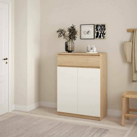 Dmora - Scarpiera Noelle, Mobile portascarpe, Armadio da ingresso multiuso, Mobiletto per calzature, 80x40 h111 cm, Rovere e Bianco (1/5)
