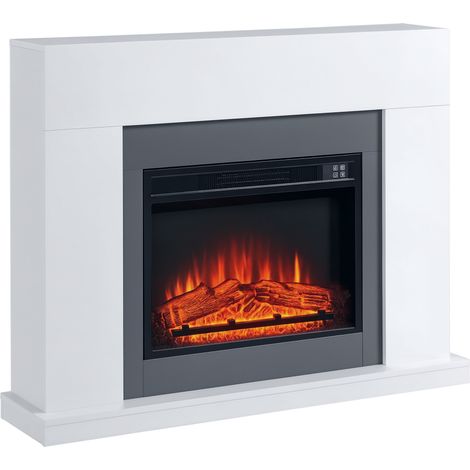 HOMCOM LED Elektrokamin Standkamin Kaminofen mit Flammeneffekt 1800/2000W Innenraumheizung mit Holzrahmen Dekokamin MDF Weiß 113 x 26,6 x 87,5 cm (1/5)