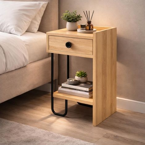 Nachttisch Eiche Melamin - Mit Schublade - Rechts - 32x61x30 cm - (1/5)