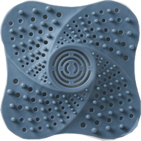 Couvercle de bonde de douche anti-cheveux, filtre réutilisable en silicone pour salle de bain et cuisine (bleu). (1/5)