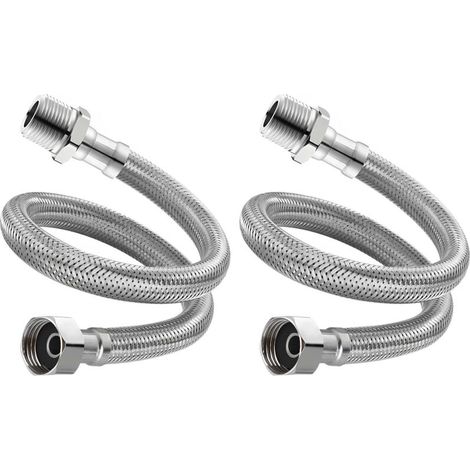2 Pieces Flexible Faucet Connection Hoses, Braided Stainless Steel Extension Sink Tubes, for Bathroom Toilet Faucets Kitchen Sink Water Inlet Hoses (20cm) (1/5)