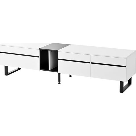 Mobile TV basso 180 cm bianco con vano a ribalta, ripiani aperti e doppie ante (1/5)