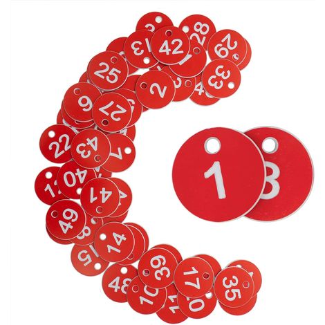 Paneles numerados grabados (del 1 al 100, en rojo), sin llavero, adecuados para sectores como la hostelería. (1/5)