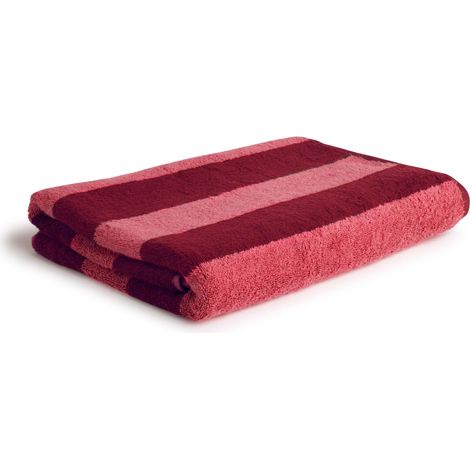 Serviette de Douche 100% Coton à Rayures Multicolores Ruby/Corail 80 x 150 cm (1/5)