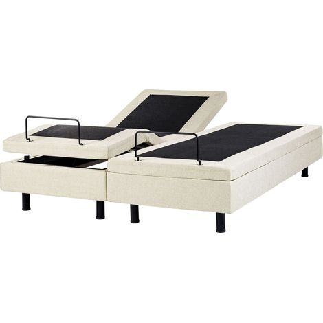 Lit Réglable Moderne en Tissu Électrique 160 x 200 cm Ajustable avec Télécommande sans Tête de Lit Beige Duke II