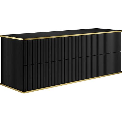 Mobile sotto lavabo sospeso scanalato profilo Dorato 150 cm Nero - KELIZA