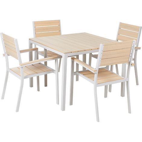 Conjunto de jardín de 5 piezas mesa y sillas de listones beige y blanca Prato (1/5)