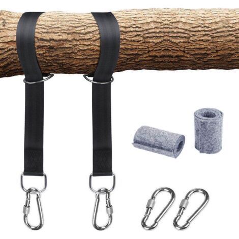royaluxe -Sangle hamac, Sangle balancoire Arbre, Fixation de Balançoire pour Hamac pour Arbres 2 x 150 cm avec D-Ring - Deux Crochets Mousquetons - Charge Max 500KG (1/2)