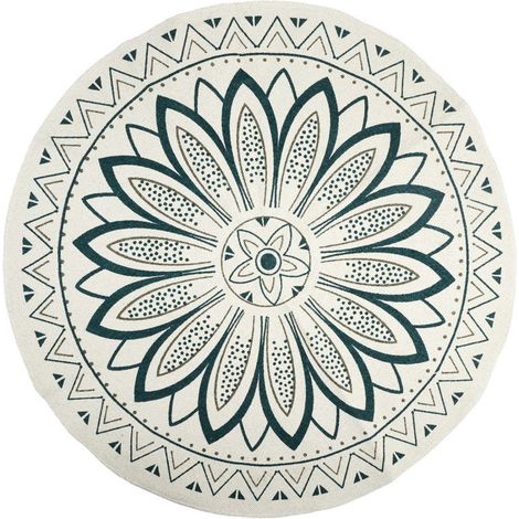 Tapis Rond - HOME DECO FACTORY - Mandala - Imprimé - Blanc et Vert (1/4)