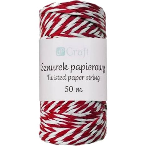 Verdrillte Papierschnur, weiß und rot, 50 m (1/4)