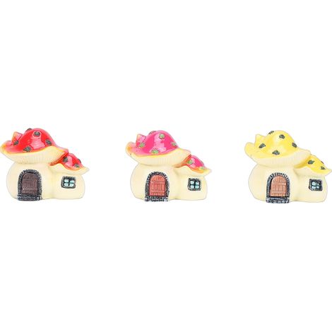 Lot de 3 Statues Champignon Maison Déco Jardin Résine Violet Rouge Jaune Ornement Extérieur Intérieur (1/5)