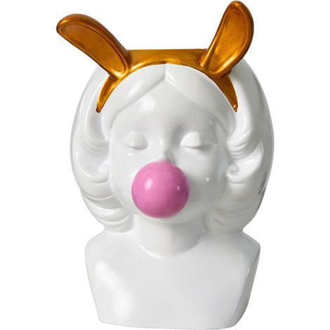 Vase - Support Stylo - Sculpture Tête De Fille Soufflant Des Bulles - Décoration Bureau Salon - 1 Pièce (1/5)