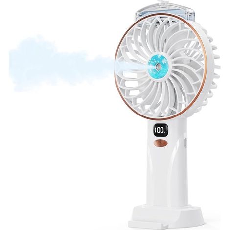Ventilador portátil con función de nebulización，Mini ventilador de agua recargable de 4000 mAh，5 velocidades ajustables con pantalla LED