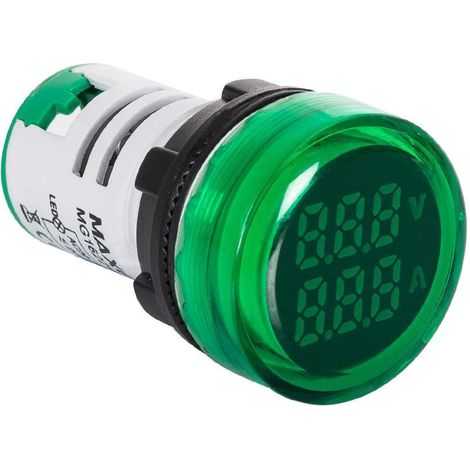 Luce Spia MAXGE con Voltmetro 20-500V e Amperometro 0-100A Ø22 mm Verde